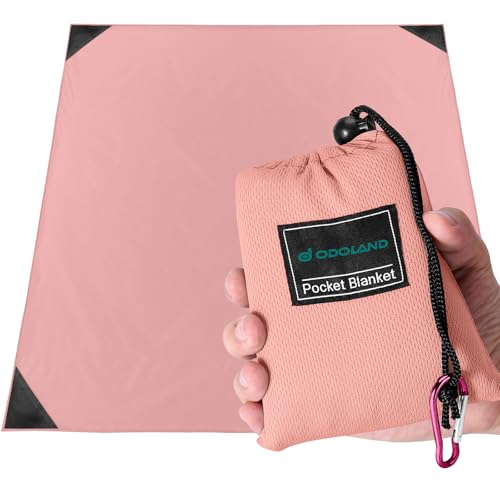 Odoland Pocket Blanket Picnic Blanket, 71" x 63" SandProof Waterproof Outdoor Beach Blanket with Portable Bag, Foldable Lightweight Sand Free Quick Drying Beach Mat for Hiking Camping Travel, Pink - color: Pink, size: 63" x 71"(2-4 People)