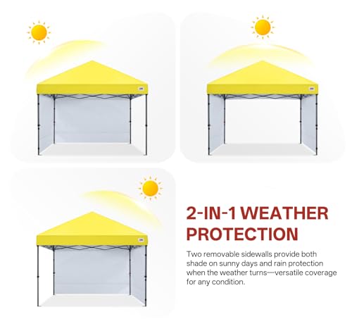 ABCCANOPY Easy Pop up Canopy Tent with 2 Sidewalls for Outdoor Sun Blocking or Rain Protection,10x10, Yellow - color: Yellow, size: 10x10