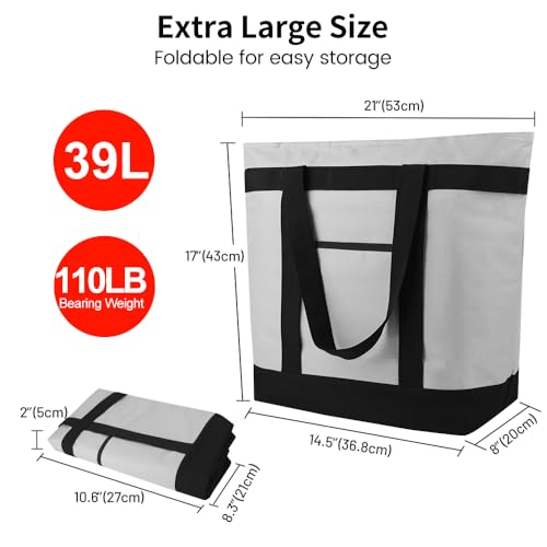 mosago Commercial Insulated Food Delivery Bag 39L, Heavy Duty Thermal Catering Tote with Zipper, Leakproof Hot & Cold Transport Bag for Restaurant & Professional Drivers, Grey - color: Gray