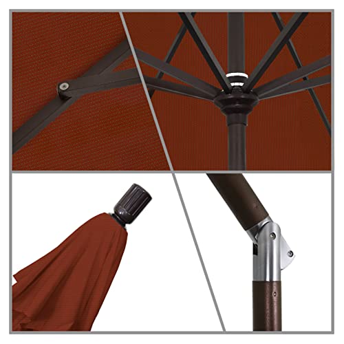 California Umbrella 9' Round Aluminum Market Umbrella, Crank Lift, Collar Tilt, Bronze Pole, Terracotta Olefin - color: Terracotta