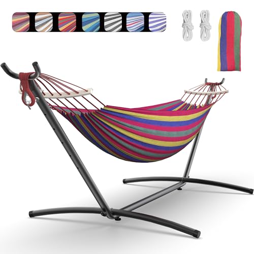 EveryFun Double Hammock with Heavy-Duty Steel Stand,Portable,Easy Assembly,600lbs Weight Capacity,Suit for Indoor,Yard,Camping,or Outdoor-Wide Red - color: Dc-wide Red