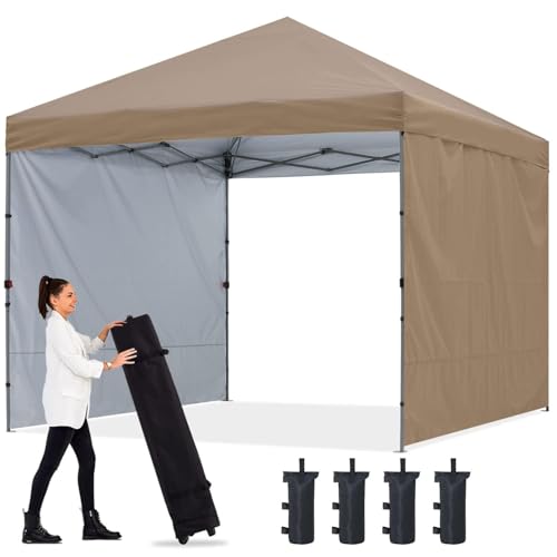 ABCCANOPY Easy Pop up Canopy Tent with 2 Sidewalls for Outdoor Sun Blocking or Rain Protection,8x8, Khaki - color: Khaki, size: 10x10
