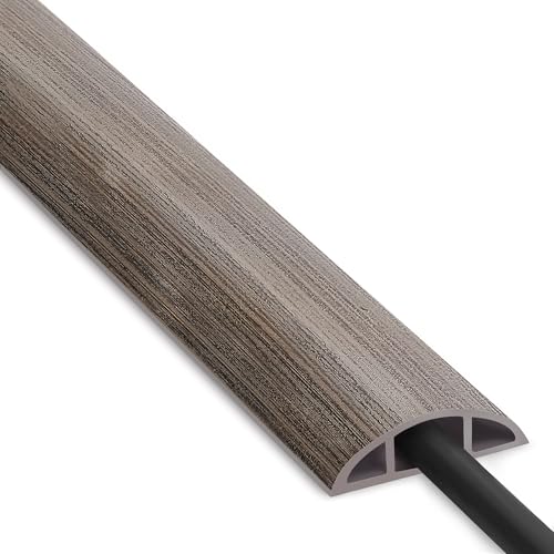 Floor Cord Cover 6ft, Cord Hider Floor Gray Wood, Cable Management Prevent Trips, Cable Cover Wire Covers for Electric Power Cords, Wire Protector Cavity W0.47in x H0.28in Grey - color: Grey Oak Wood, size: W1.2'' x L6'