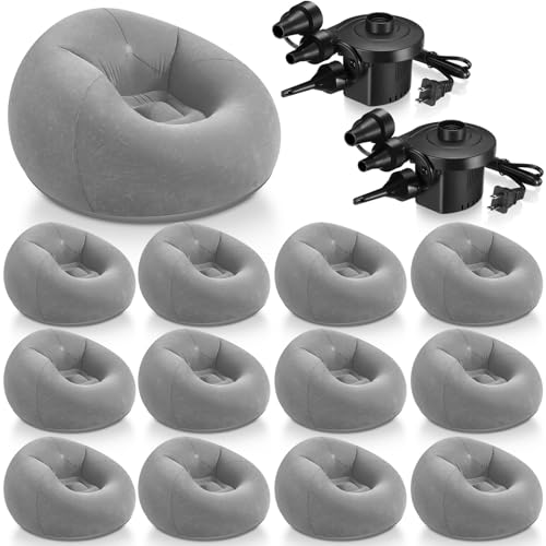 Realspring 6 9 12 Pcs Inflatable Bean Bag Chairs for Adults with Electric Air Pump, Blow up Couch Folding Portable Inflatable Couch Lazy Sofa for Outdoor Movie Night Camping(Grey,12 Pcs) - color: Grey