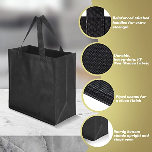 Reginary 100 PCS Reusable Totes Bags - Non Woven Grocery Handle Bags for Shop Events & Retail Store(Black) - color: Black