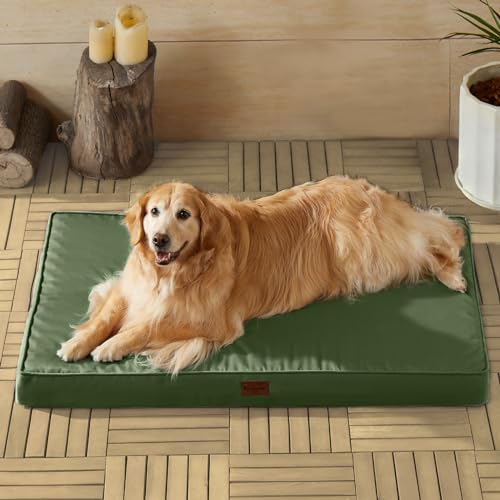 BFPETHOME Outdoor Dog Bed for Large Dogs, Waterproof, Orthopedic with Removable Washable Cover, Egg Crate Foam - 30 x 20in, Green - color: Green, size: 30.0"l X 20.0"w X 3.0"th