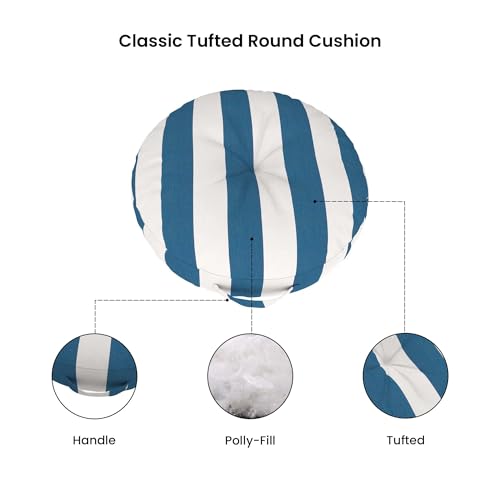 Covers & All Sunbrella Round Seat Cushion with Handle, Plush Outdoor Pillows and Chair Cushions for Home or Patio (24 x 5 Inch, Cabana Regatta) - color: Cabana Regatta, size: 24 x 5, style: Handle