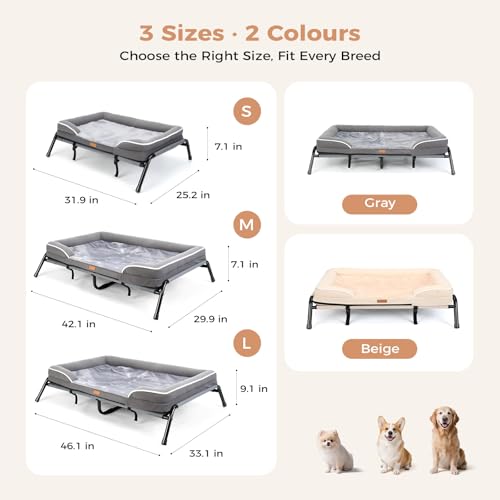 Lekereise Raised Dog Bed for Large Dog 46x33 Inch, Orthopedic Pet Beds with Waterproof Egg Crate Foam, Removable Dogs Couch Bed for Indoor Outdoor, 2-in-1 Design, Load 110lb, Grey