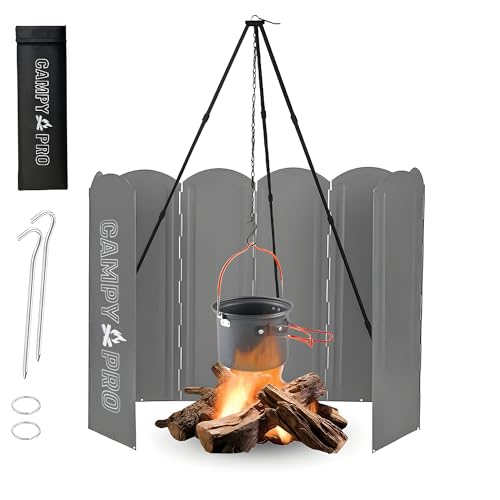 Silver Camping Stove Windscreen, Foldable 8-Panel Wind Blocker with Stakes & Bag, 23.6in (60cm) Portable Windshield, Fire Pit Wind Guard, Campfire, Patio, RV, Outdoor Cooking, Hiking, Picnic