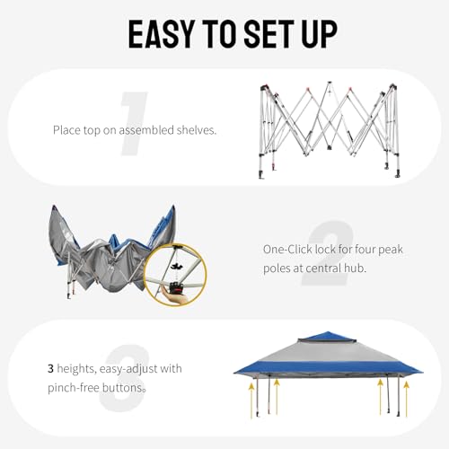 CROWN SHADES 13x13 Pop Up Gazebo, Canopy Tent, Gazebos on Clearance - Outdoor Gazebo for Backyard & Patio Furniture - Carpa Pop Up Tent with Wheeled STO-N-Go Cover Bag (Blue & Grey) - color: Blue & Grey, size: 13x13