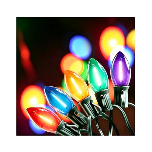 C9 26ft Indoor/Outdoor Transparent Multicolor LED Christmas String Lights with 25 Bulbs and E17 Base | 120V, 0.6W - style: Multicolor LED