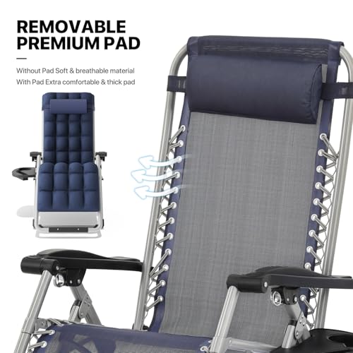 MoNiBloom Stable Folding Chair Outdoor Lounge Chair Beach Pool Lawn Recliner Sunbathing Chair, with Detachable Soft Cushion, Pillow and Side Tray, 330lbs Capacity Blue - color: Blue, size: Standard 1-Pack