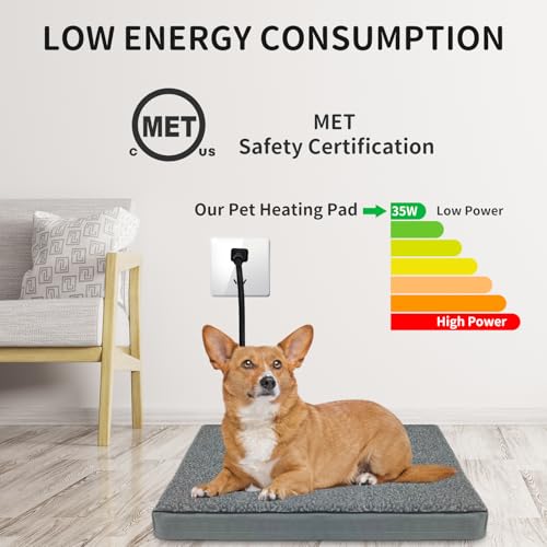 Heated Pet Beds for Indoor/Outdoor Cat & Dog Orthopedic Foam Warming Cat Beds Auto Temperature Control, Washable Cover with Waterproof Liner Thermo Kitty Electric Heating Bed - color: grey, size: 23"L x 20"W x 2"Th