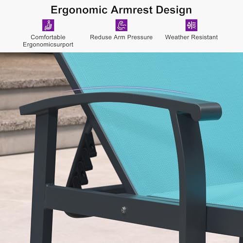 PURPLE LEAF Chaise Lounge Chair Outdoor 2 Pieces Pool Lounge Chairs 5 Adjustable Position with Armrests and Side Table Aluminum Patio Lounge Chair for Outside Backyard Beach Pool, Turquoise Blue - color: Turquoise Blue, size: Standard