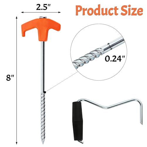 Goaste 24 Pack 8 Inch Heavy Duty Tent Stakes, Galvanized Non-Rust Steel Tent Stake, Metal Tent Pegs with Nail Puller, Orange Ground Anchors for Canopies, Camping Patio, Garden, Grassland, Outdoor