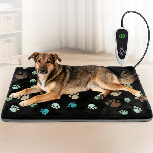 GOLOPET Dog Heating Pad 32x20in with Smart Thermostat Switch and Power Line Protection Tube,Obtained MET and UL Dual Certification,Waterproof Pet Heating Pad for Dogs with Plush Fabric Cover-Black - size: 32.0"L x 20.0"W x 0.5"Th
