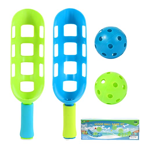 Scoop and Toss Set - Outdoor Toys for Kids with 2 Scoop Rackets and 2 Balls, Beach Lawn Yard Scoop Ball Game for Kids and Adults,Backyard Outside Toss and Catch Game - color: 1 Bule 1 Green