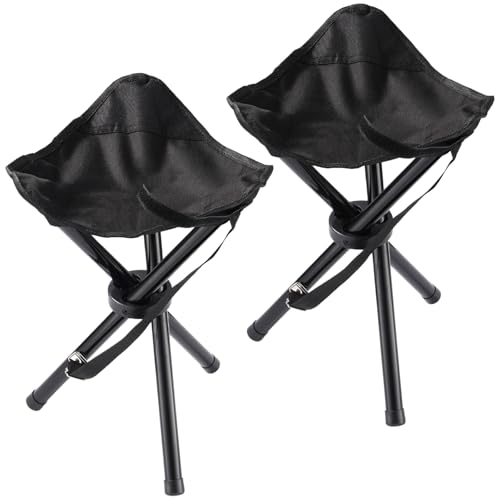2PCS Portable Folding Camping Stool,Travel Outdoor Tripod Seat,Black Folding Camping Chairs for Camping Party Picnic Beach Garden Lawn Walking Hiking - color: Black