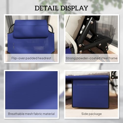 Outsunny Folding Chaise Lounge with 4-Level Reclining Back, Outdoor Tanning Chair with Cushion, Outdoor Lounge Chair with Breathable Mesh Fabric, Side Pocket, Headrest, Navy Blue - color: Navy Blue