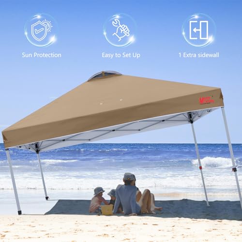 MASTERCANOPY Durable Pop-up Canopy Tent with 1 Sidewall (10'x10',Khaki) - color: Khaki, size: 10x10