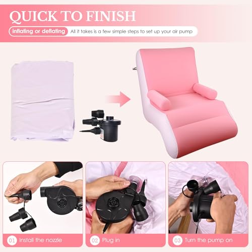 Inflatable Deck Chair with Air Pump, Foldable Lounge Chair for Bedroom and Living Room, Indoor Sofa Lounge with Handrails(Pink) - color: Pink
