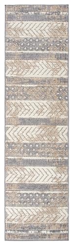 Rugshop Distressed Geometric Indoor/Outdoor Beige Runner Rug Modern Tribal Stripe, Durable Stain Resistant Perfect for Patio, Backyard, Deck and Outdoor Lounge 2'7" x 8' - size: 2'7" x 8' (Rectangular)