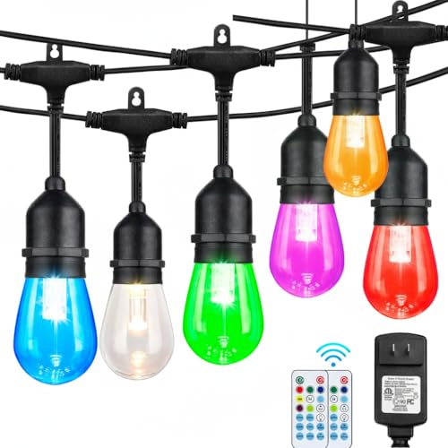 Auroraworld 24FT RGB Outdoor String Lights, Dimmable Color Changing Waterproof LED Patio Lights with Remote, 12 Shatterproof Bulbs for Backyard Garden Party Decor - size: S14 24 FT RGB