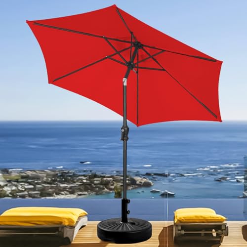 GDY 7.5ft Patio Umbrella Outdoor Umbrella with Tilt, Crank and Umbrella Weighted Base, for Yard/Outdoor/Wedding Parties and Events (Red) - color: Red, size: Umbrella+Base