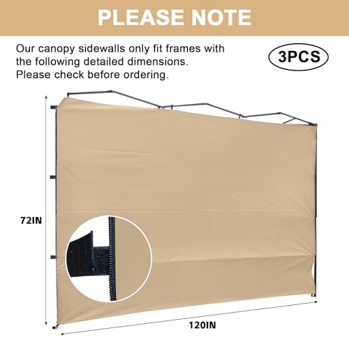 KAMPKEEPER 10X10 Canopy Tent Sidewalls with Zipper for Canopy Frame, 3Pcs Sunwalls Only, UPF50+ Waterproof Side Walls(Light Khaki) - color: Light Khaki