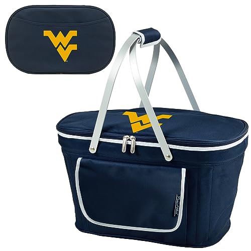 West Virgina University Licensed Mountaineers Patented Collapsible Insulated Picnic Basket Equipped with Service for 4- Designed and Assembled in USA