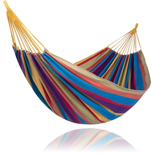 SUNCREAT Outdoor Double Hammock, Portable Tree Colorful Hammock, Colorful Stripes - color: Rainbow Stripes, size: X-Large