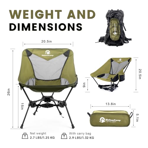MellowCamp Camping Chair, Ultralight Folding Backpacking Hiking Chair, Compact Portable for Hiking, Camping, Backpacking, Beach, Roadtrip (Olive Green) - color: Olive Green
