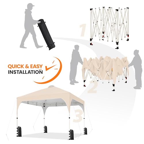 Yaheetech 10x10 Pop Up Canopy Tent with Vent, Easy Set Up Tent, Instant Sun Shelter Canopy with Wheeled Bag, 4 Sandbags, 12 Stakes & 4 Ropes, for Parties, Beach, Outdoor, Beige - color: Beige, size: 10x10