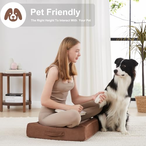 JKMAX 22 inches Floor Pillow for Adults - Large Meditation Cushion with Thick Foam & Soft Tufted Cover - Premium Outdoor Square Floor Cushion Seat - Yoga Pillows for Sitting On Floor - Coffee - color: Coffee, size: 1 Count