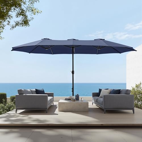 Sophia & William 15 ft Extra Large Patio Umbrella with Base Included, Rectangular Outdoor Umbrella Heavy Duty, Market Umbrella Double-sided Fade Resistant for Pool Garden Backyard, Navy Blue - color: Navy Blue