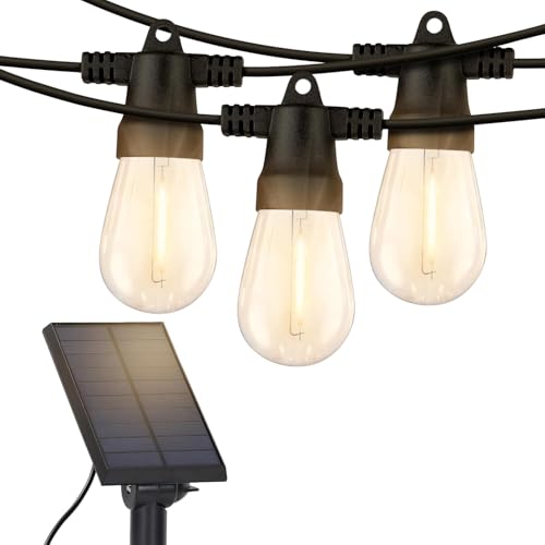 Brightech Ambience Pro Solar Powered Outdoor String Lights - Commercial Grade Patio Lights with 27 Ft Edison Bulbs - Shatterproof LED Solar String Lights - 1W LED, Warm White Light - style: Bright (1W) Manual Control 27 FT