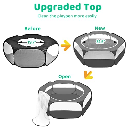 Amakunft Small Animal Pop-Up Playpen with Mesh Cover, 47'' x 23.6'' x 15'' Chicken Brooder Box, Play Pen Indoor Outdoor for Guinea Pigs, Bunny, Rabbits, Ferrets, Chinchillas, Kittens - color: black