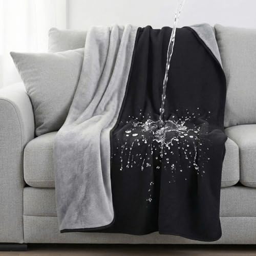 Tisancy Waterproof Blanket for Bed Couch Sofa, 40''x60'' Reversible & Washable, Fleece and Flannel Waterproof Mat, Water Resistant Bed Cover, Leakproof Mattress Protector(Dark Grey/Light Grey) - color: Light Gray and Black, size: Throw Size S(40'' X 60'')