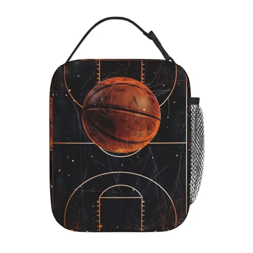 Reusable Basketball Lunch Box for Kids Girls Boys Women Men Adult, Insulated Dynamic Sport Lunch Bag,Polyester Cooler Handbags Case for School Picnic Work Travel Beach or Hiking - color: Basketball 01