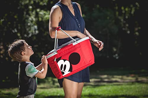 Picnic TIME Metro Shopping Basket Cooler, Insulated Collapsible Picnic and Market Basket with Aluminum Frame and Drawstring Top for Travel and Groceries - color: Disney Mickey Mouse - Red