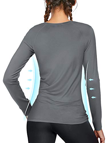 isnowood Women's Sun Protection Long Sleeve Shirts, UPF 50+ UV Rash Guard Swim Shirt, Workout Hiking Running Athletic Tops - color: 2 Pack-white, Gray, size: Large