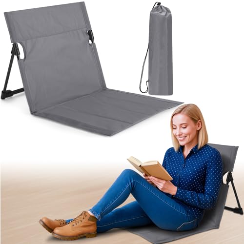 Jetec Foldable Floor Backrest Chair Portable Camping Chair with Storage Bag Light Weight Lazy Seat for Indoor Outdoor Bed Ground Park Lawn Concerts Beach Hiking - color: Grey, size: Regular