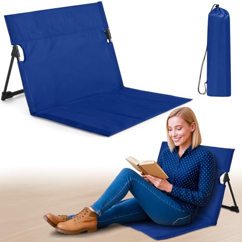 Jetec Foldable Floor Backrest Chair Portable Camping Chair with Storage Bag Light Weight Lazy Seat for Indoor Outdoor Bed Ground Park Lawn Concerts Beach Hiking - color: Navy Blue, size: Regular