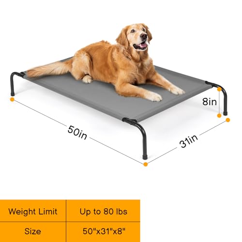 Outvita 50 Inch Elevated Dog Bed, Outdoor Cooling Raised Pet Cot, with Waterproof Textilene Mesh, Washable, Breathable, Alloy Steel Frame, Portable, Chew Proof, Indoor & Outdoor (Gray) - color: Gray, size: Large