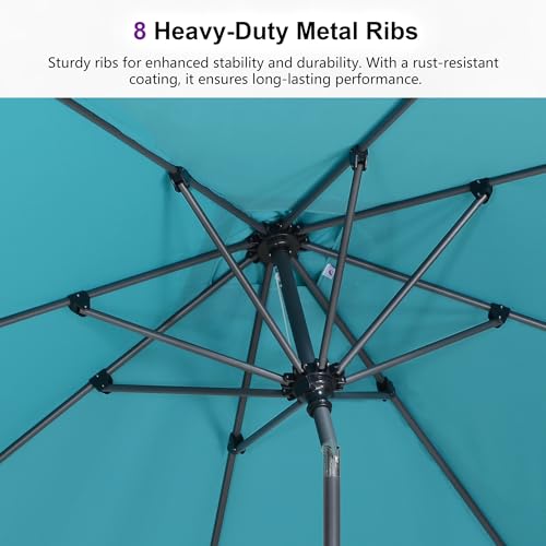PURPLE LEAF 6.5' x 6.5' Square Patio Umbrella Outdoor Table Umbrella Aluminum Frame Market Umbrella Sun Umbrella with 8 Sturdy Ribs Tilt for Garden Deck Lawn Pool Light Turquoise Blue - color: Turquoise Blue, size: 6.5' x 6.5'