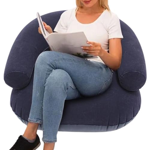 Inflatable Lounge Chair – Flocking PVC 73x73x52cm | Flocked Lounger Seat Lightweight Air Sofa | Portable Blow Up Chair for Outdoor Beach Pool Stadium Travel Living Room and Bedroom Use - color: Purplish Blue