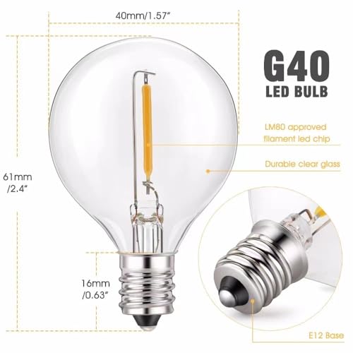 100FT Outdoor String Lights with 102 Shatterproof G40 LED Clear Globe Bulbs for Indoor/Outdoor, 2-Pack 50FT Connectable Hanging Lights for Party Decor - size: 100ft/102led Bulbs