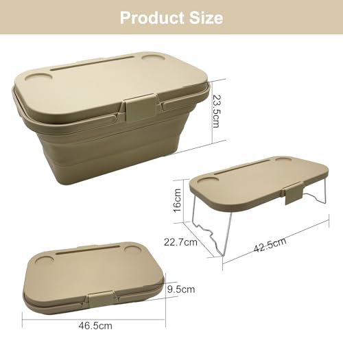 Foldable Picnic Basket Large Capacity Camping Folding Basket with Table Car Trunk Organiser Can be Used as Ice Bucket Suitable for Camping, car Storage, Home Sorting, etc. (Khaki) - color: Khaki