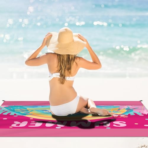 DPWCVM Beach Blanket Waterproof Sandproof Large Beach Mat 83" X 106" for 5-7 Adults Sand Free Mat Quick Drying,Lightweight & Durable with 4 Stakes & 4 Corner Pockets for Beach Camping .(Pink) - color: Pink, size: 83" X 106"