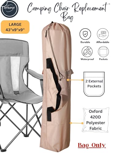 Replacement Bag for Folding Camping Chair, Portable Camp Chair, Hammock, Yoga Mat, Umbrella, Tents, Tripods, Fishing Poles - 420D Oxford Polyester Fabric - color: Tan, size: Large 43"x9"x9"